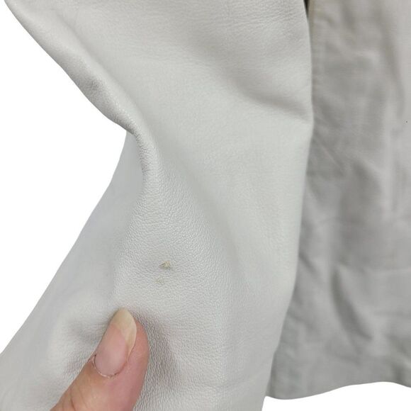 Kenneth Cole Leather Trench Coat Notch Collar Single Breasted Button Down Bone S - Picture 5 of 15